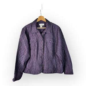 Coldwater Creek Womens size 2X Quilted Crinkle Button Up Jacket Purple
